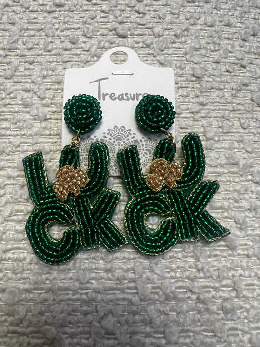 Beaded Green Luck Earrings