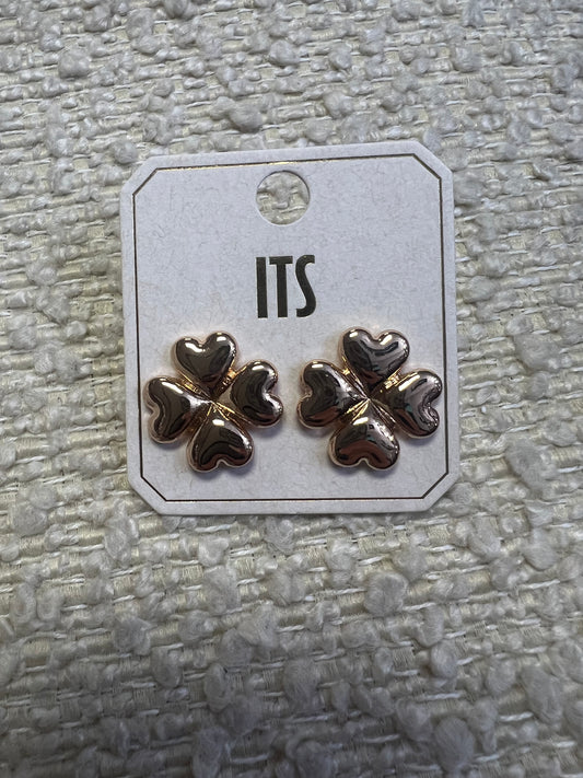 Solid 4 Leaf Clover Gold Studs