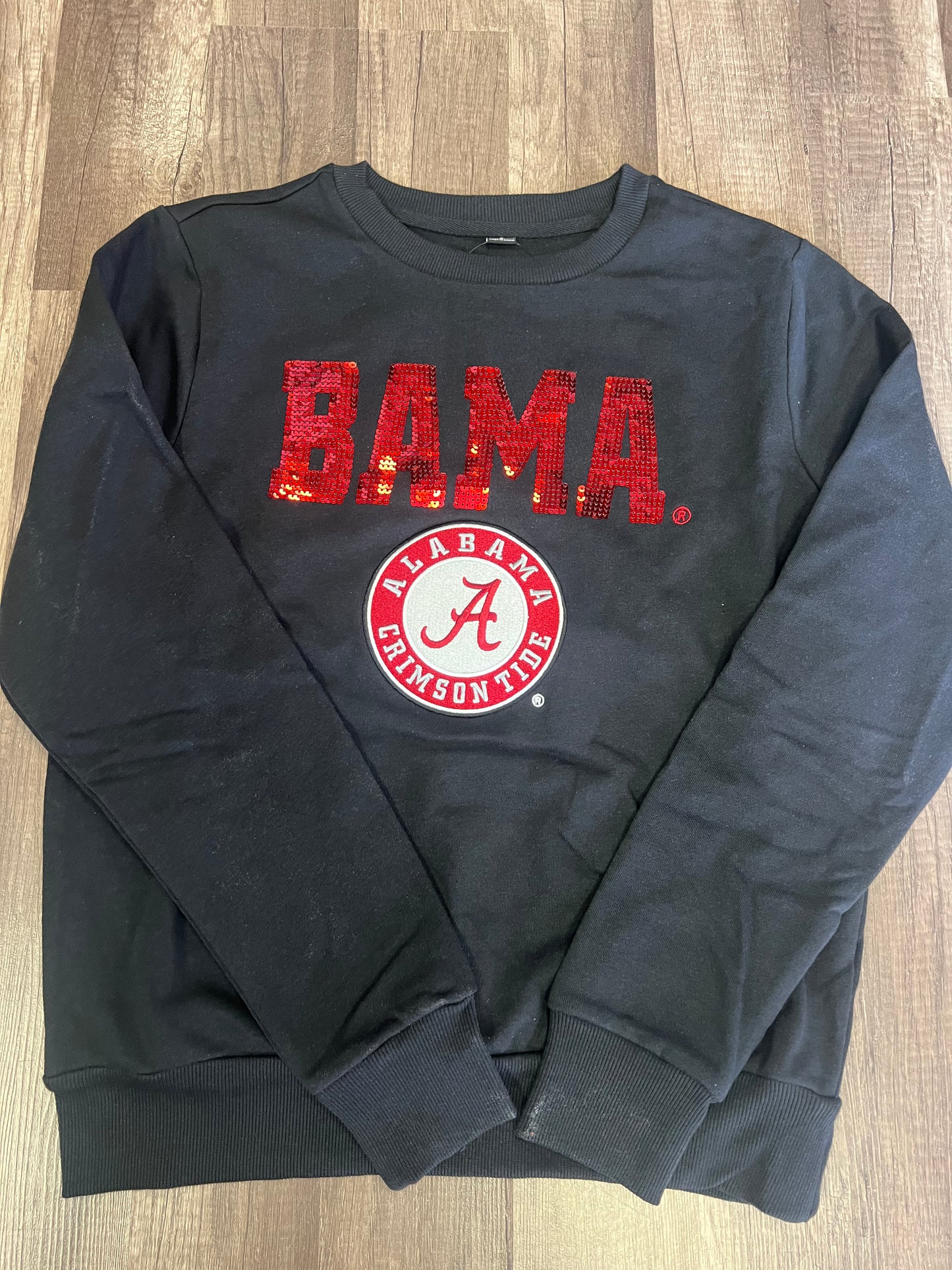 Ladies Black Crop Sweatshirt w/ Sequin Alabama Crimson Tide