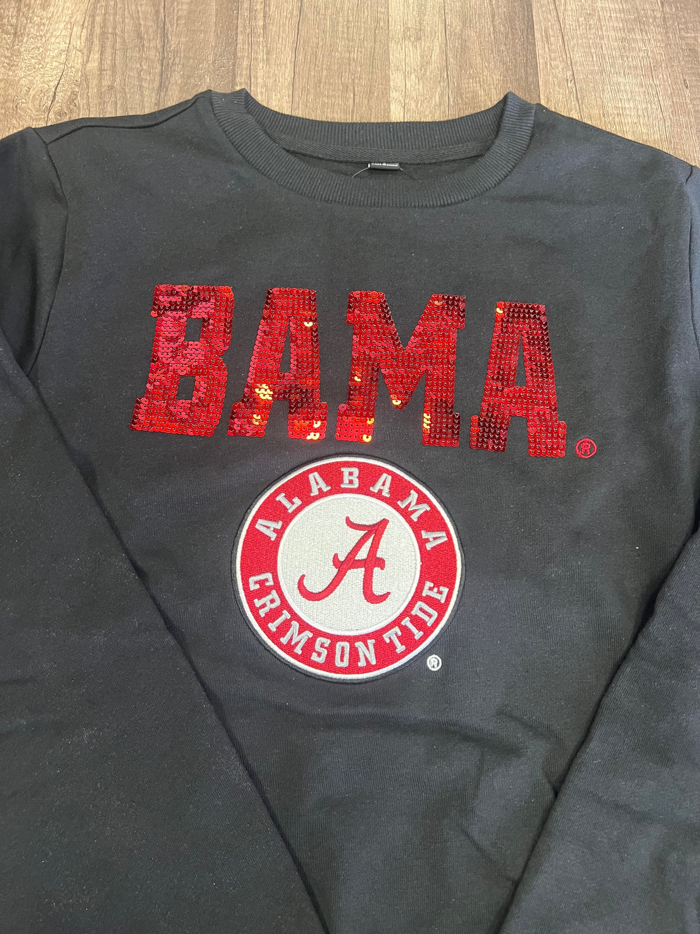 Ladies Black Crop Sweatshirt w/ Sequin Alabama Crimson Tide