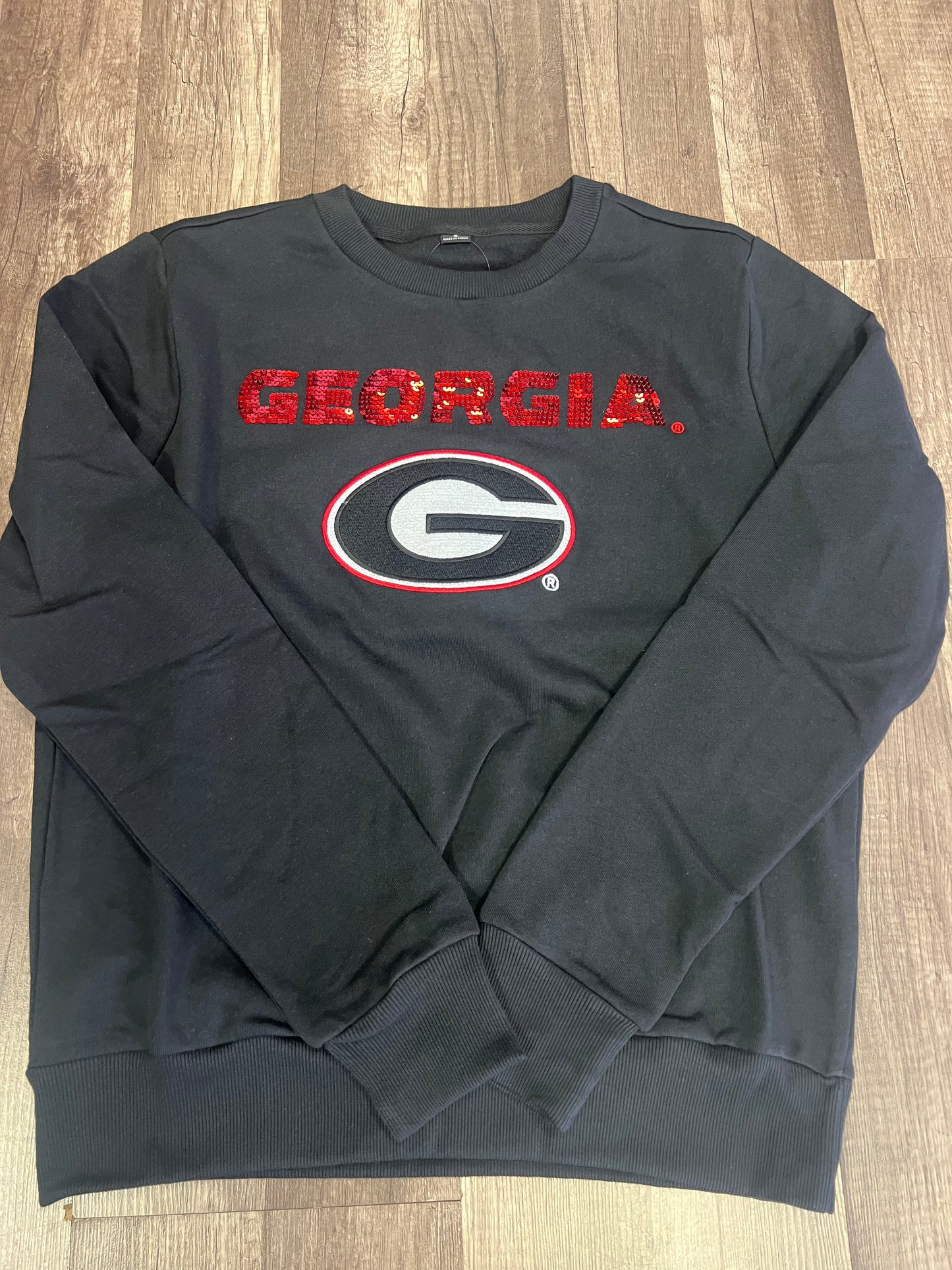 Ladies Black Crop Sweatshirt w/ Sequin Georgia Bulldogs