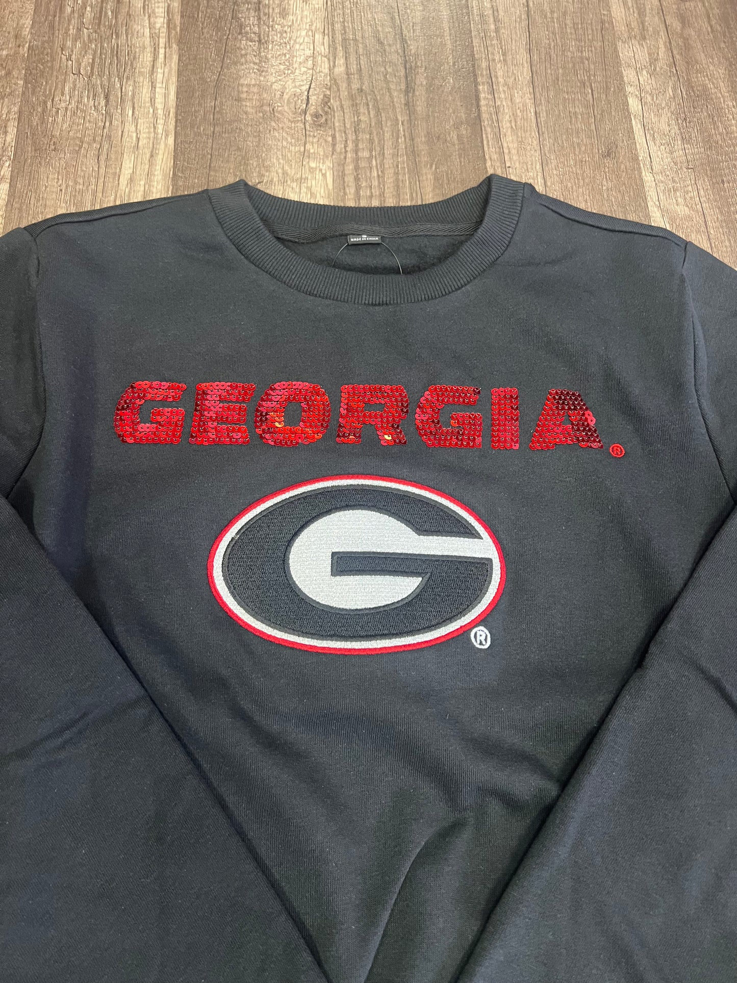 Ladies Black Crop Sweatshirt w/ Sequin Georgia Bulldogs