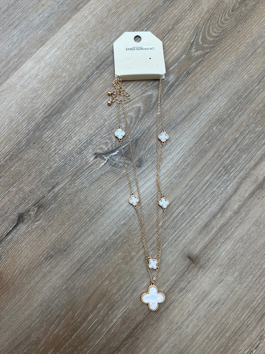 2 Piece Cream Clover Adjustable Necklace