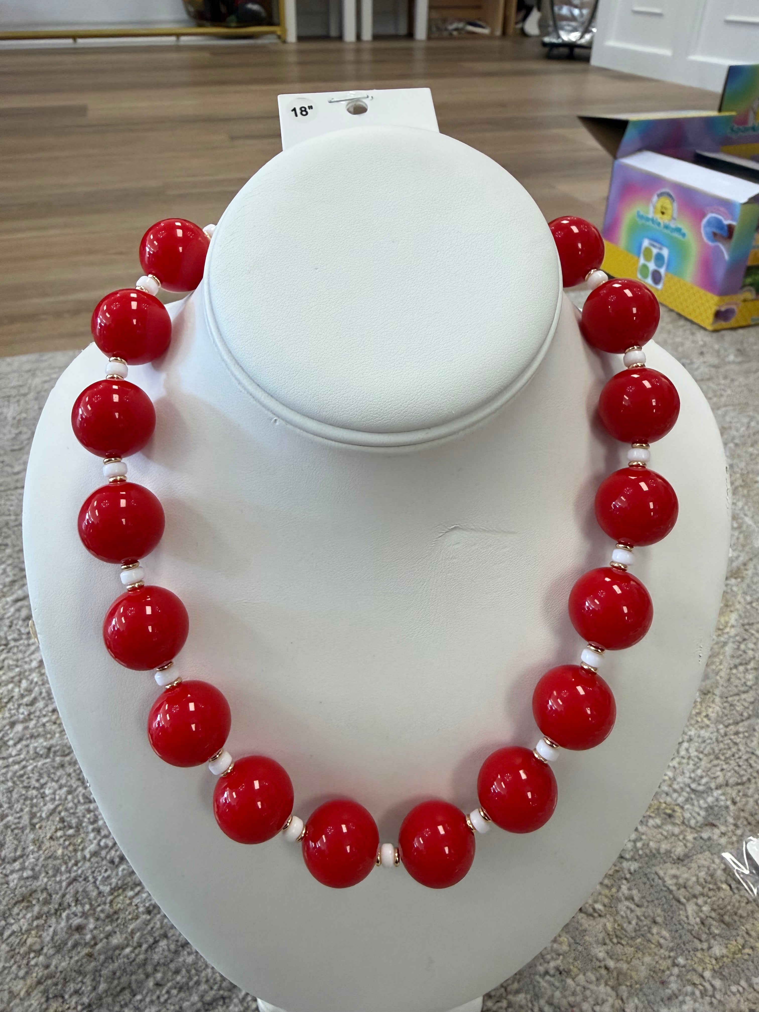 Crimson and white beaded necklace