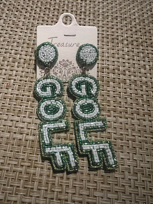 Green & White Beaded Golf Earrings