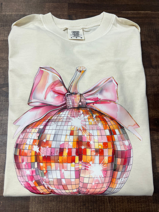 Disco pumpkin with bow cc tee