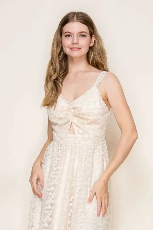 Romantic Baby’s Breath Long Dress with Twisted Bust Detail Cream