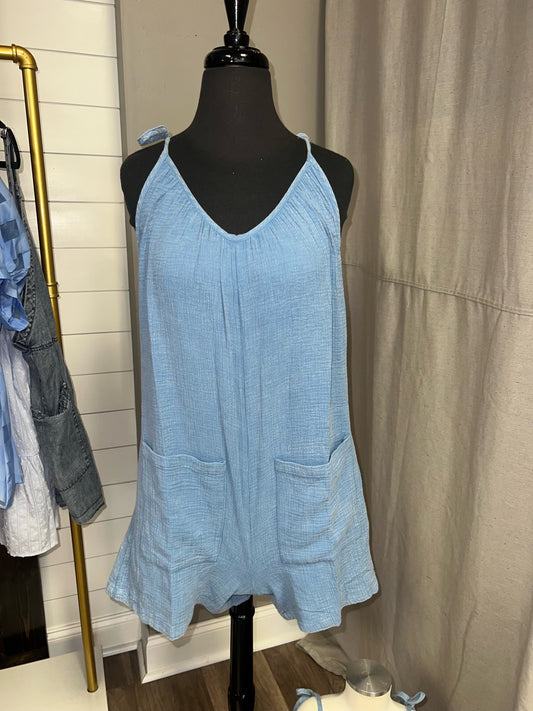 Cotton Gauze Washed Denim Romper