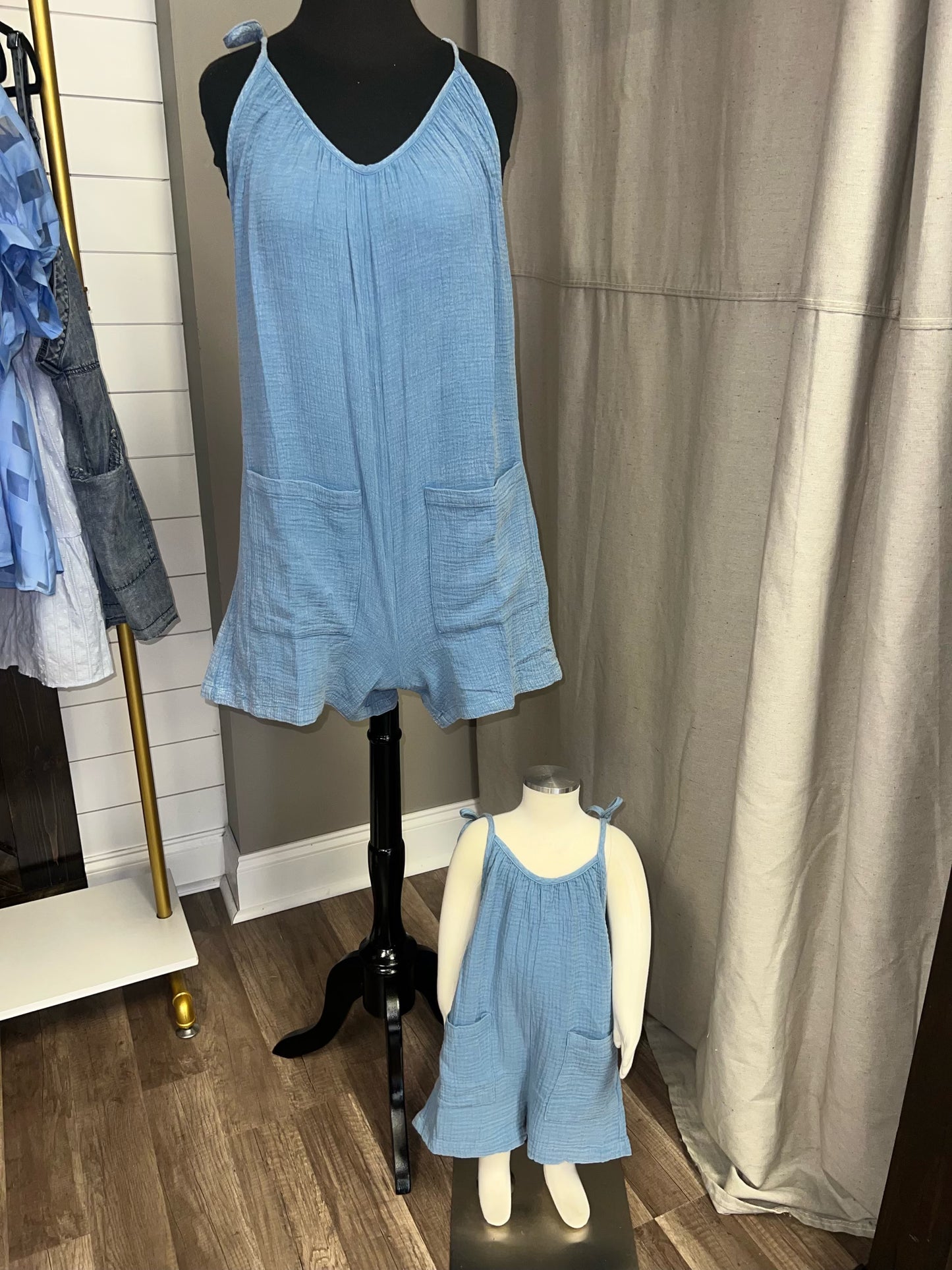 Youth Cotton Gauze Washed Denim Romper