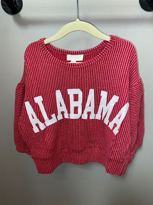 YOUTH Burgendy Alabama Round Neckline Long Puff Sleeve Oversized Sweatshirt