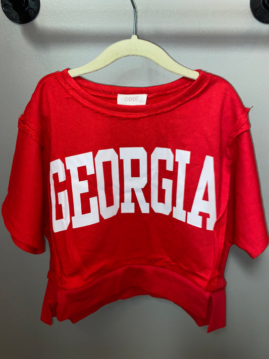 YOUTH Red Georgia Boat Neckline Knit Terry Oversized Short Sleeve Pullover