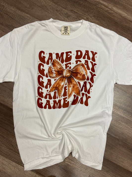 Game Day Stacked W/ Football Bow Tee