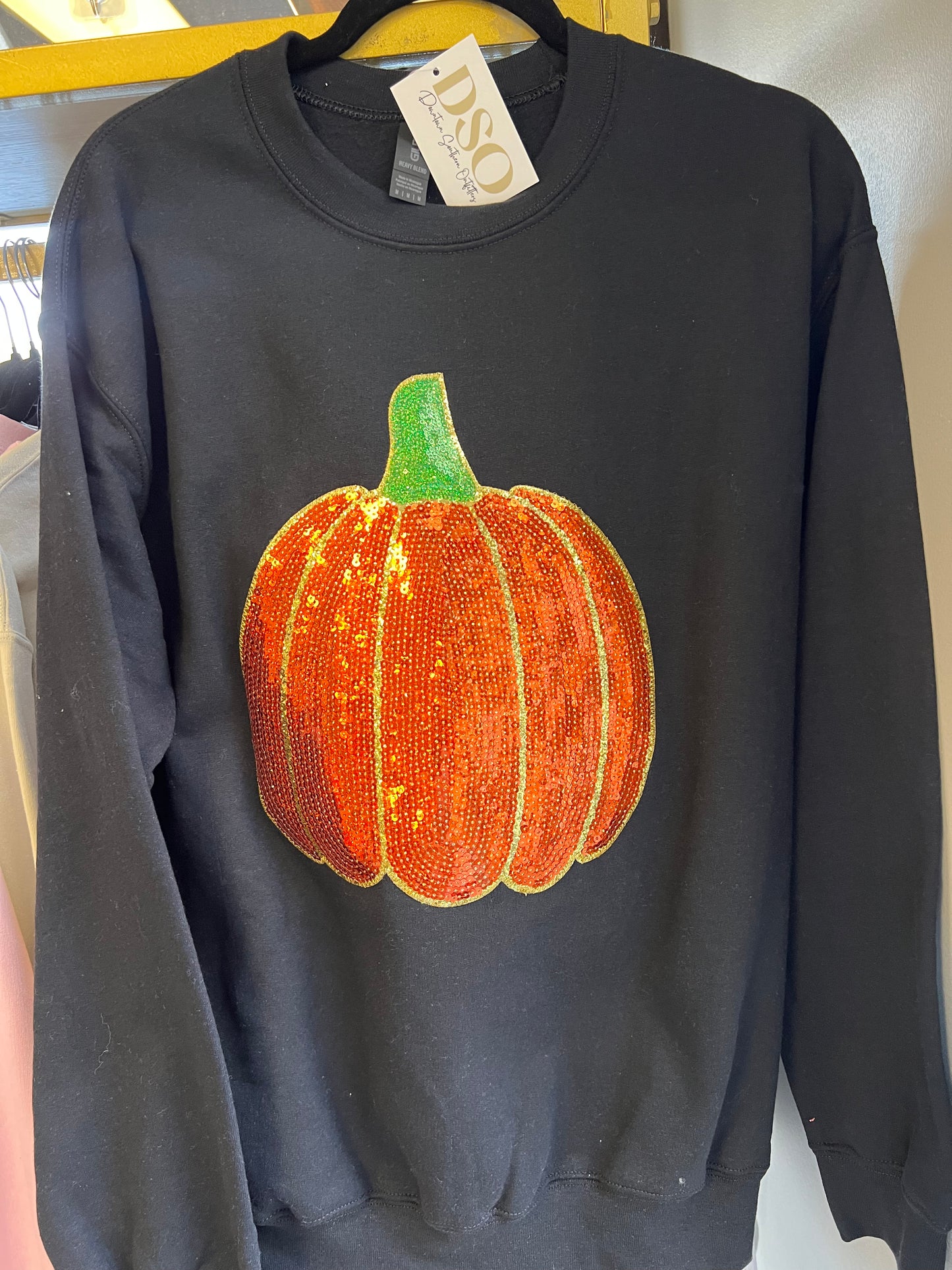 Pumpkin sequin patch embroidered black sweatshirt