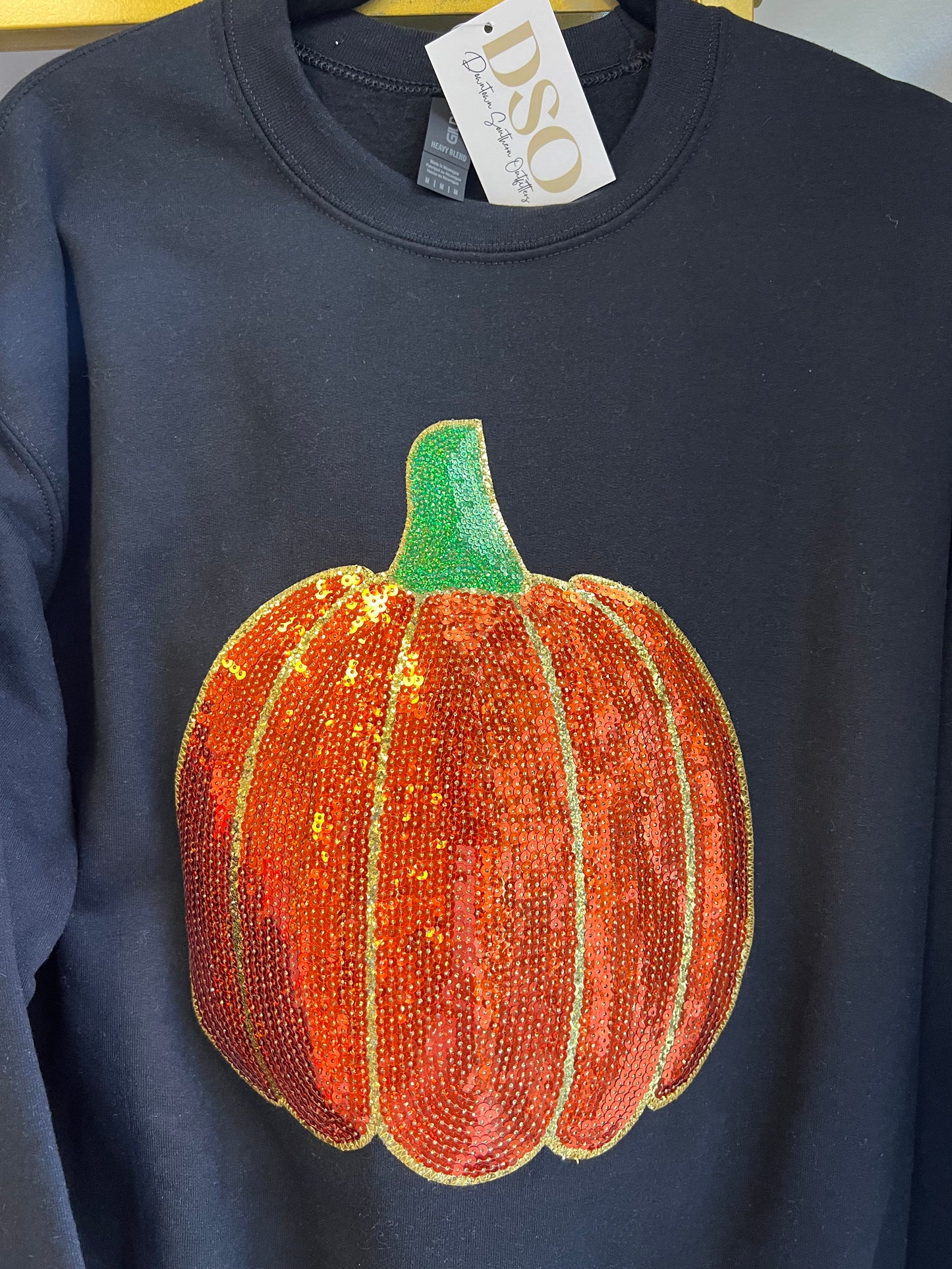 Pumpkin sequin patch embroidered black sweatshirt