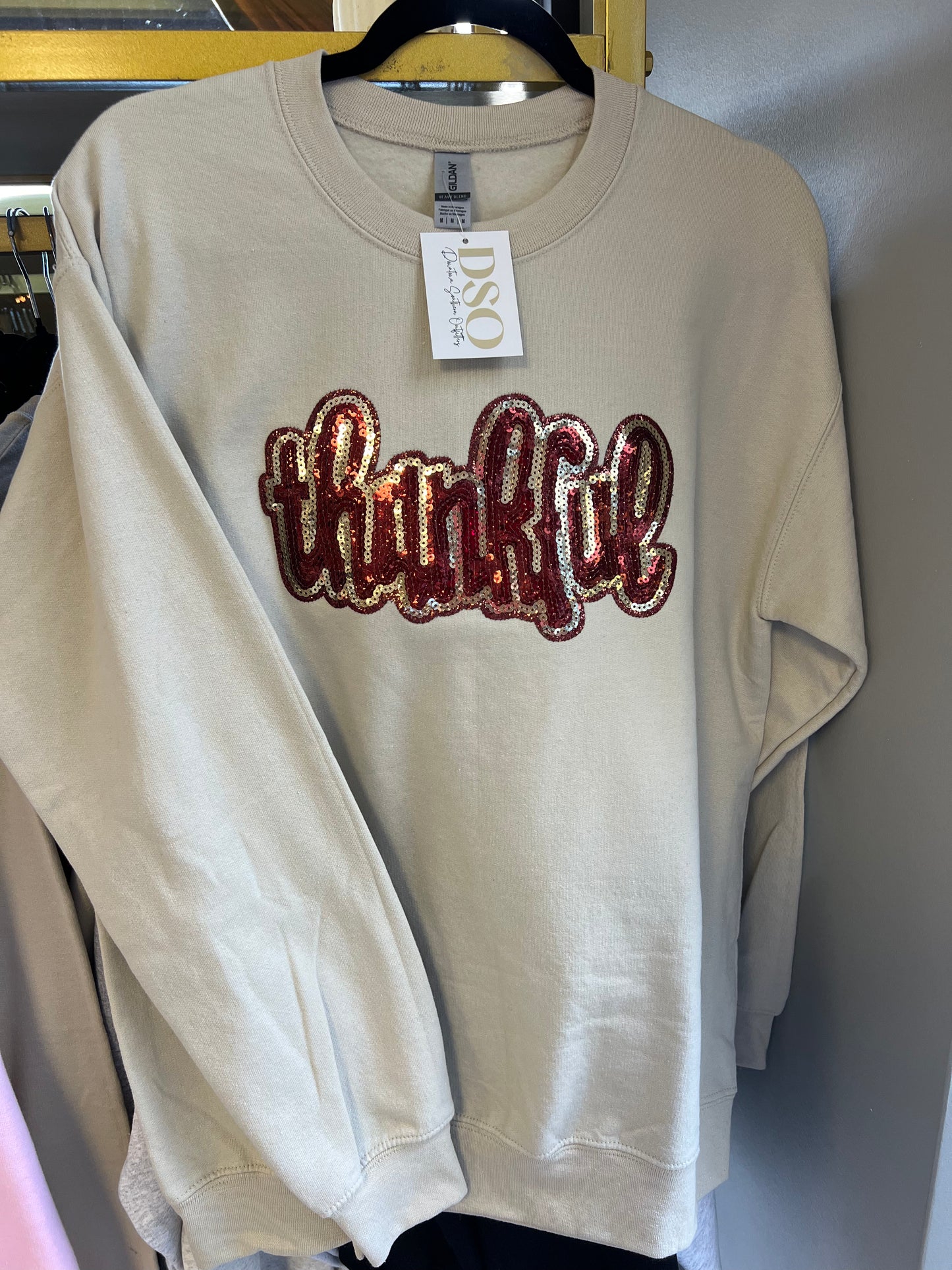 Thankful sequin patch embroidered sweatshirt