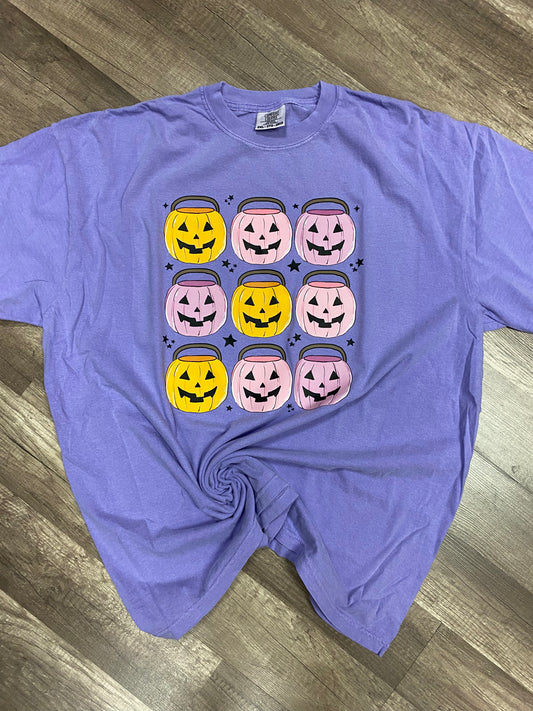 Jack-o-Lantern Stacked on Purple Tee