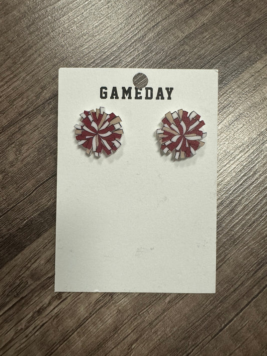 Cardinal & Gold Pom Pom Studs