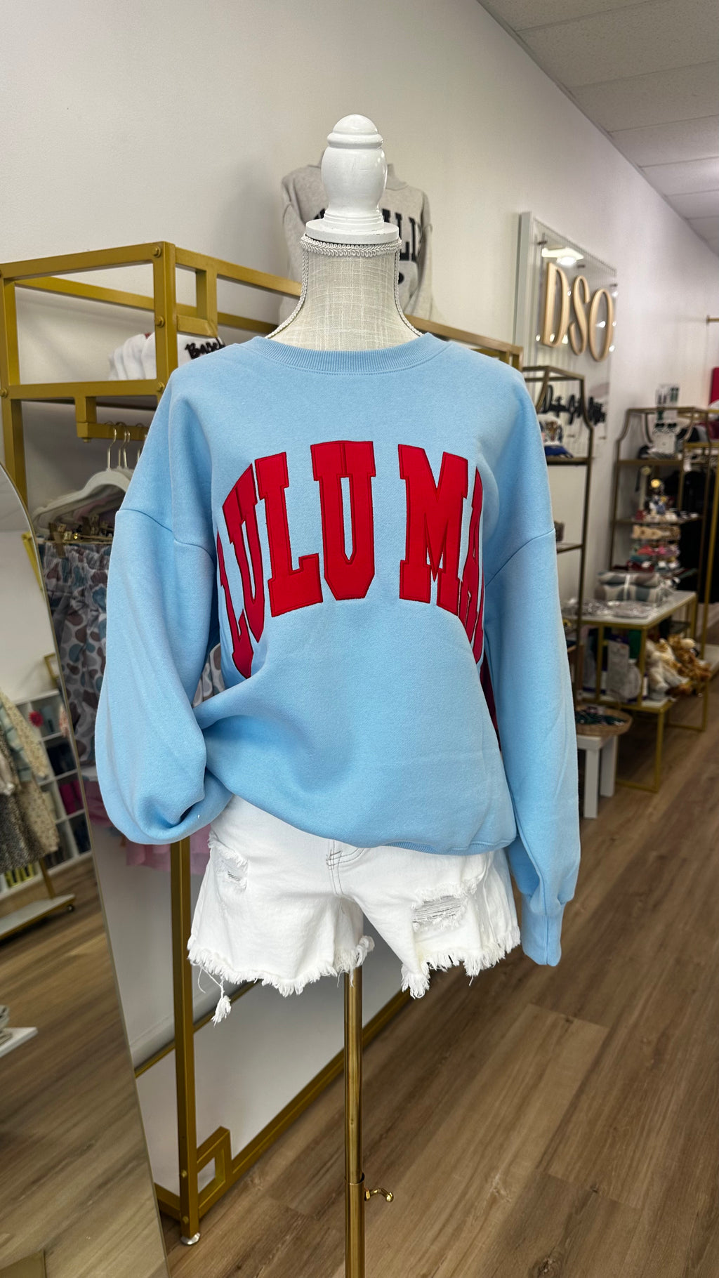LULU MAC Light Blue & Red Stitched Embroidered Sweatshirt