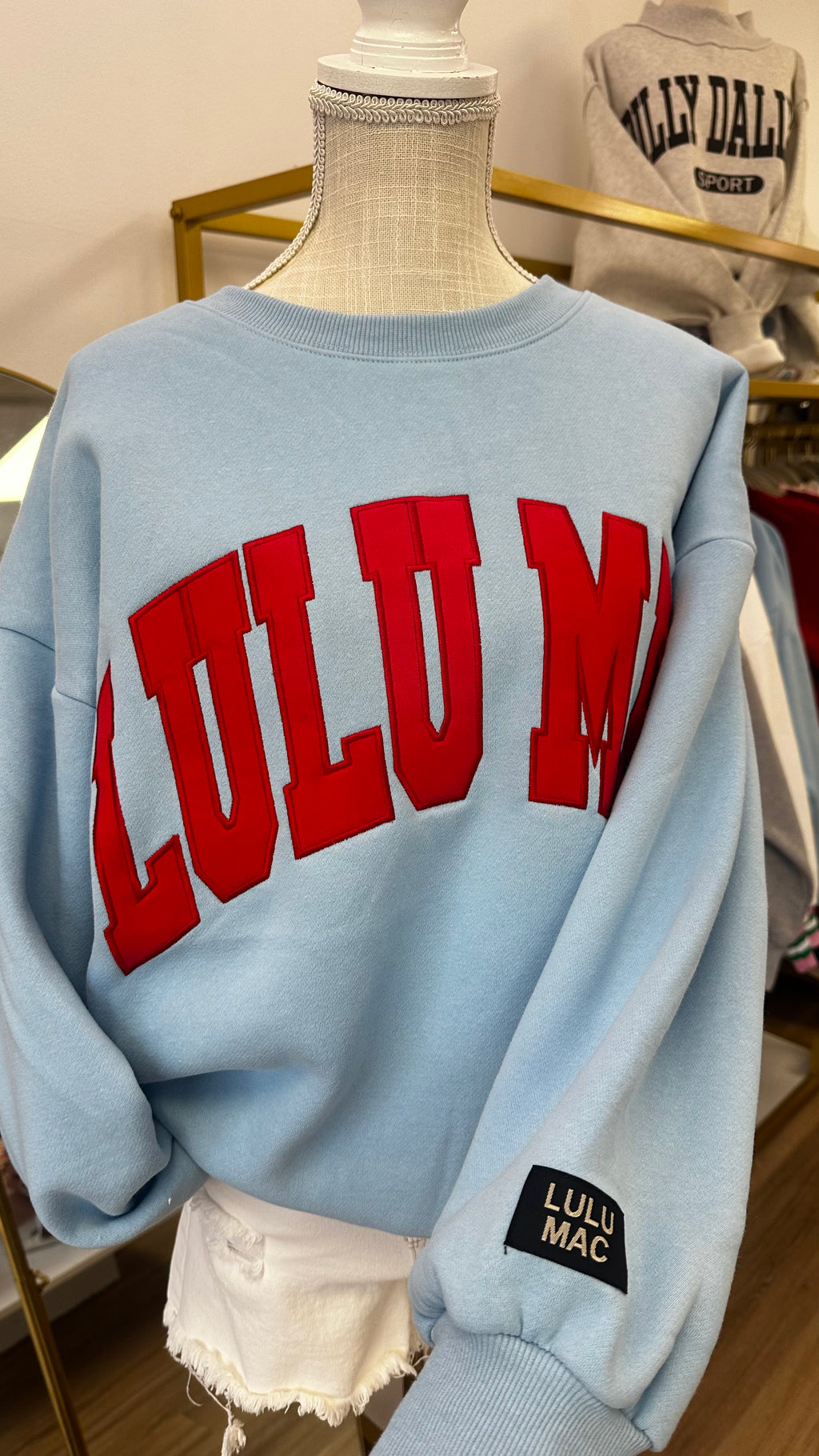 LULU MAC Light Blue & Red Stitched Embroidered Sweatshirt