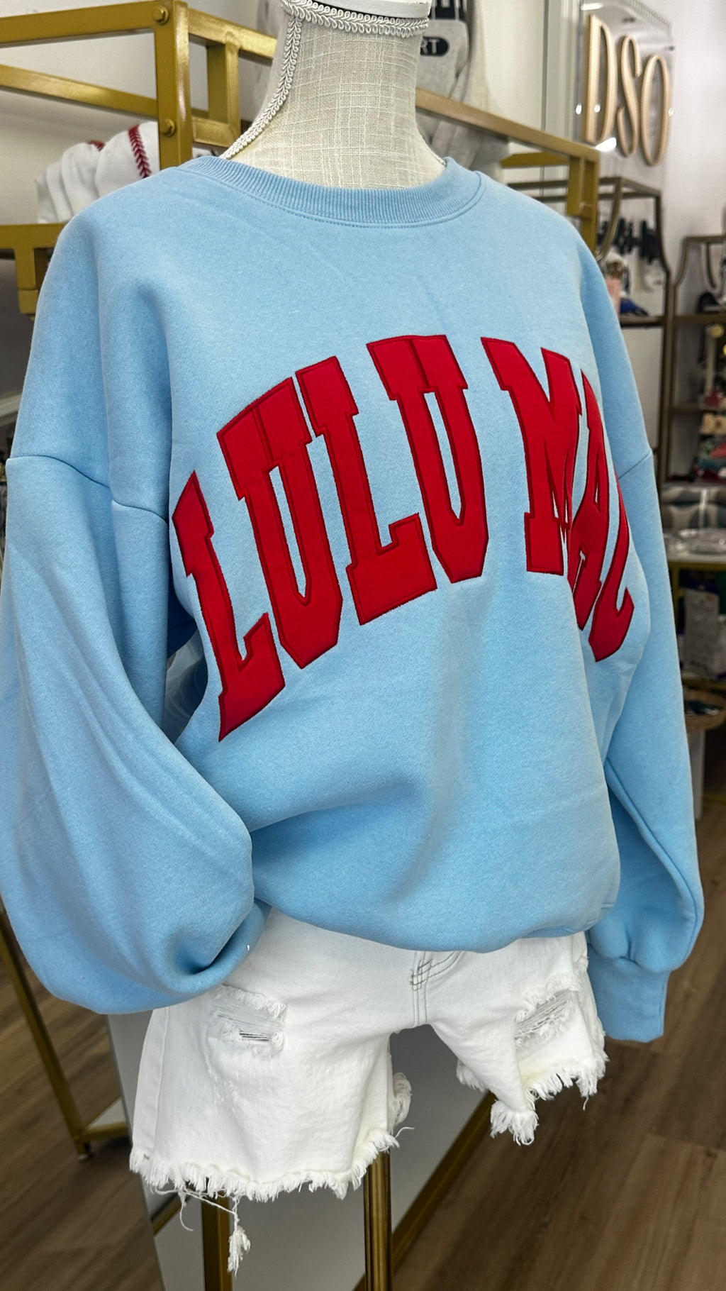 LULU MAC Light Blue & Red Stitched Embroidered Sweatshirt