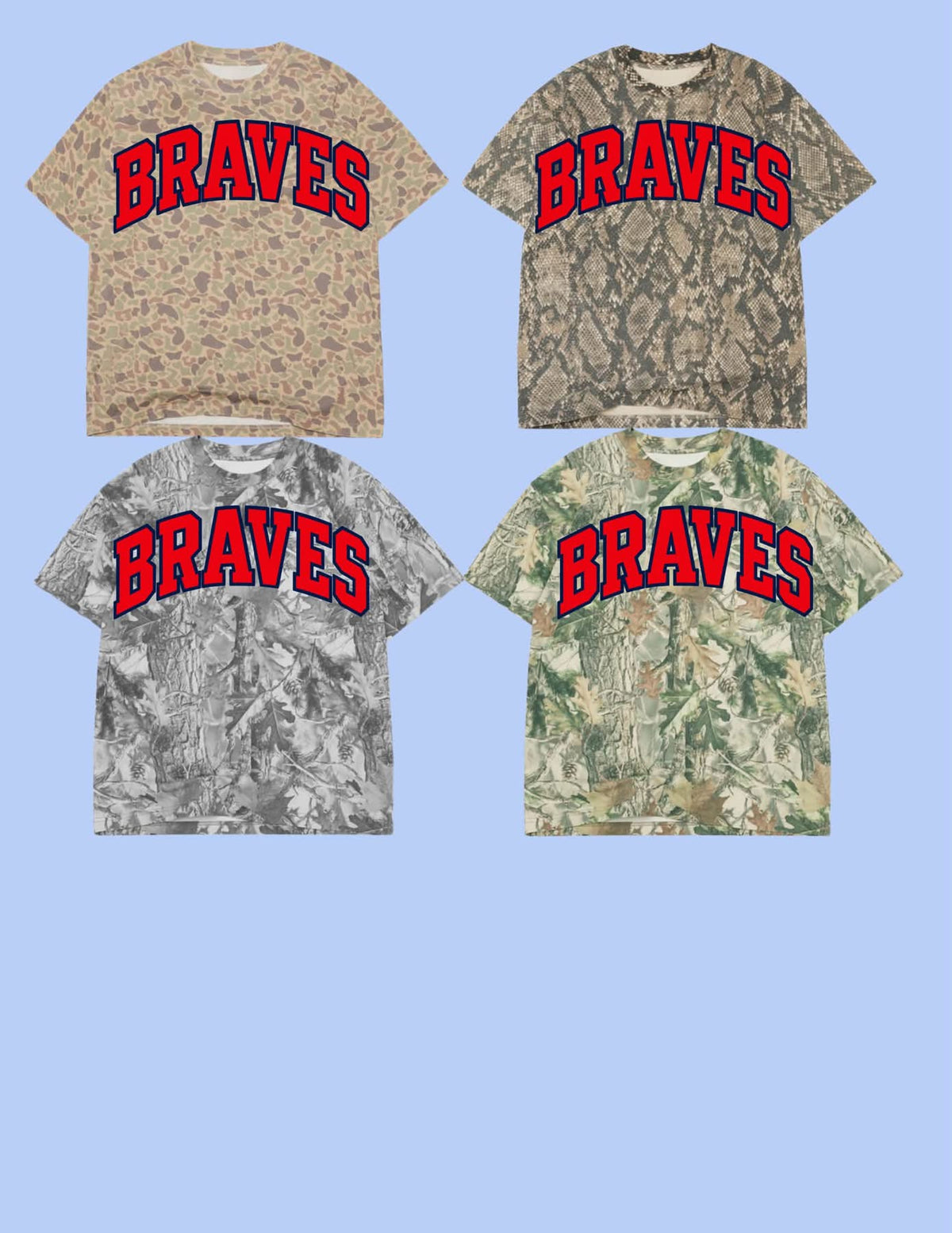BRAVES Navy Outline, Red Fill Printed Tee
