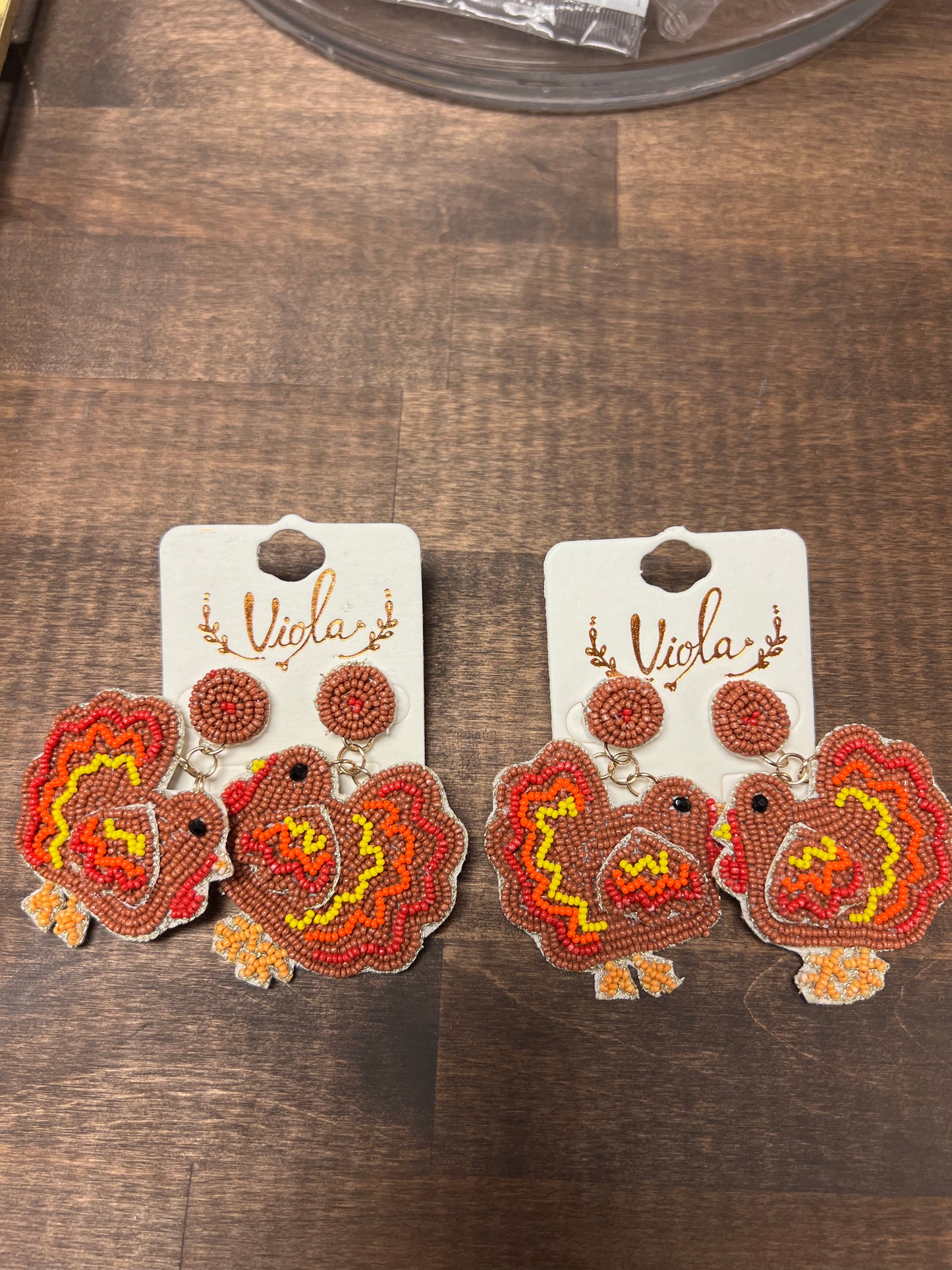 Beaded Turkey Dangle Earrings