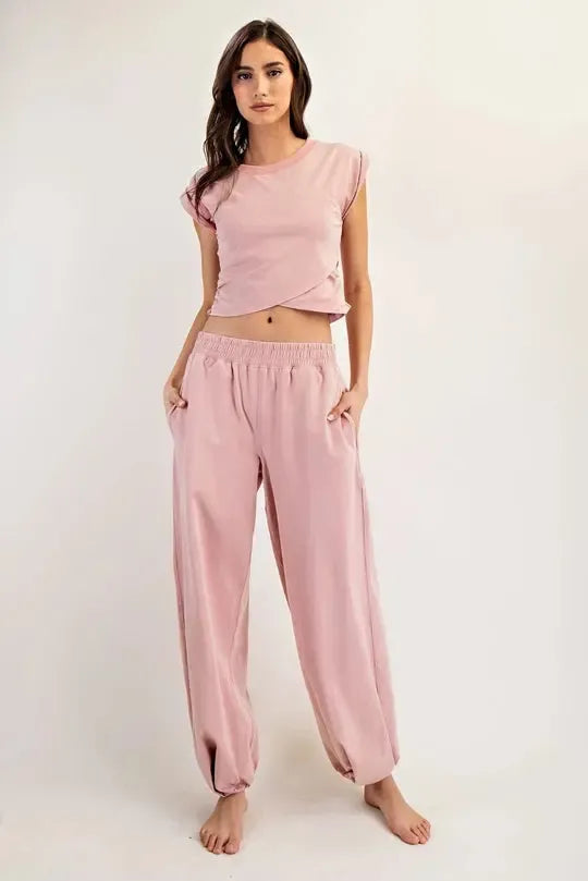 Solid Pocket Jogger Sweatpants- Dusty Rose