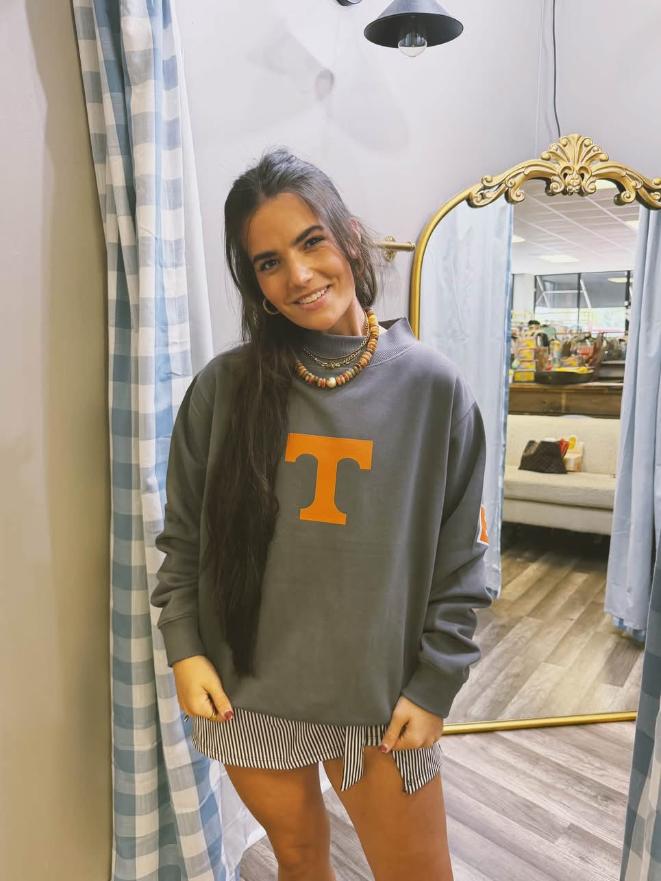 TN TENNESSEE Collegiate Varsity on Back Charcoal Mockneck