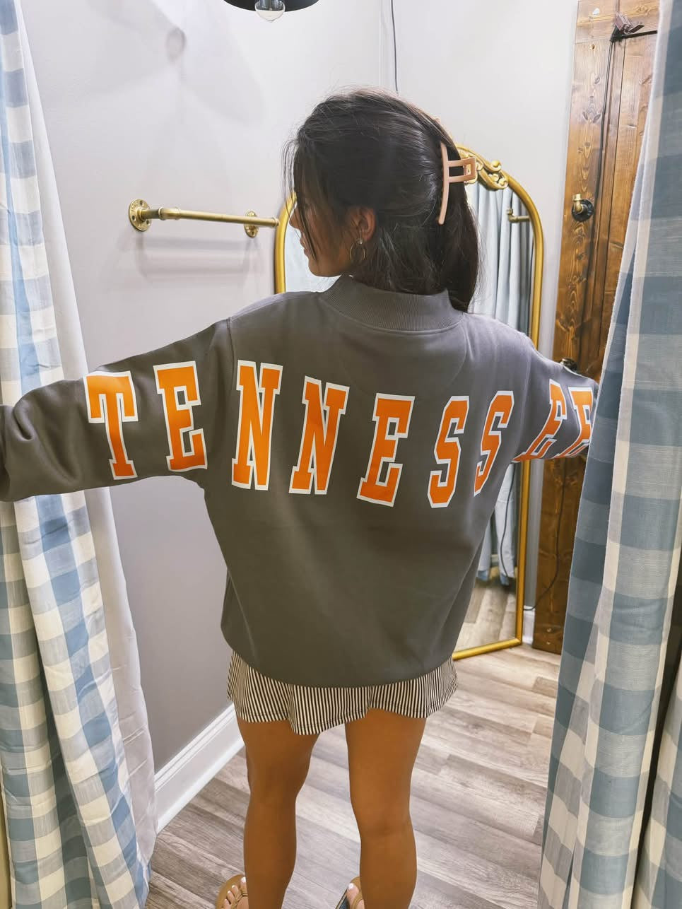TN TENNESSEE Collegiate Varsity on Back Charcoal Mockneck