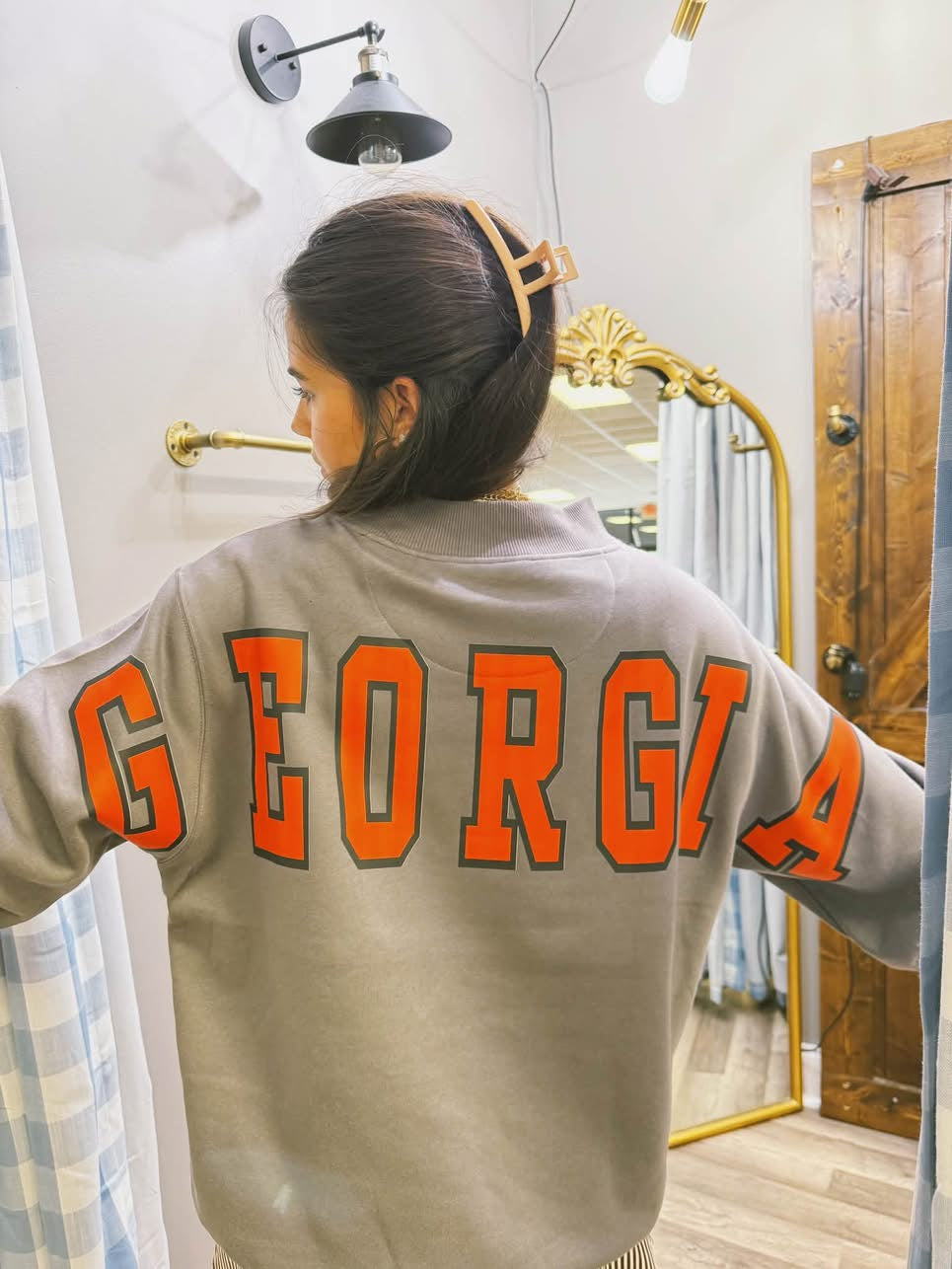 GA BULLDOGS Collegiate Varsity on Back Charcoal Mockneck