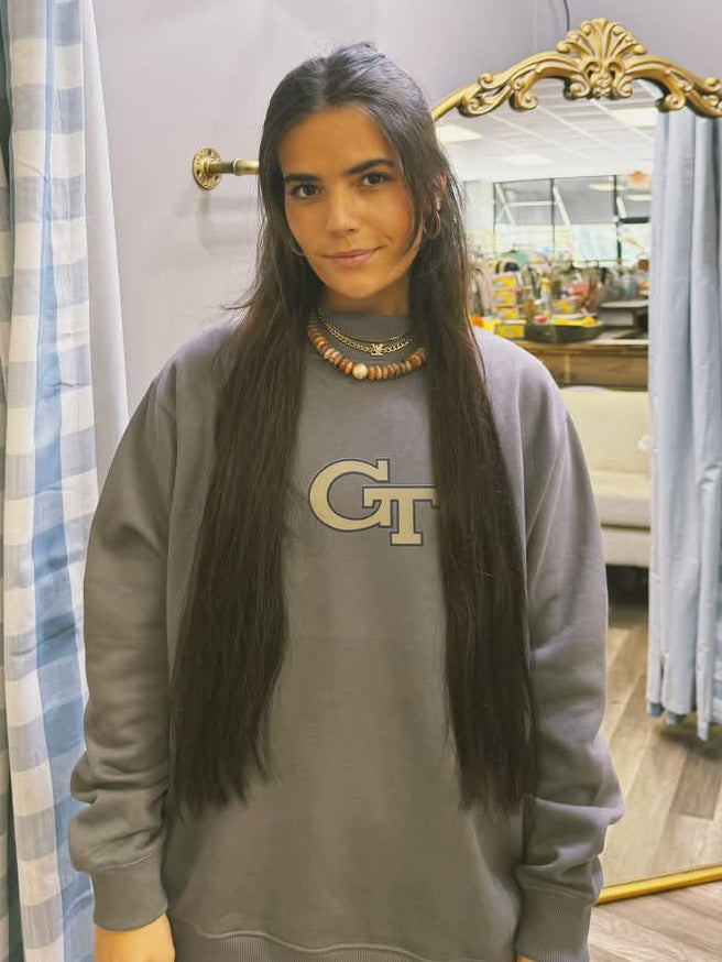 GT JACKETS Collegiate Varsity on Back Charcoal Mockneck
