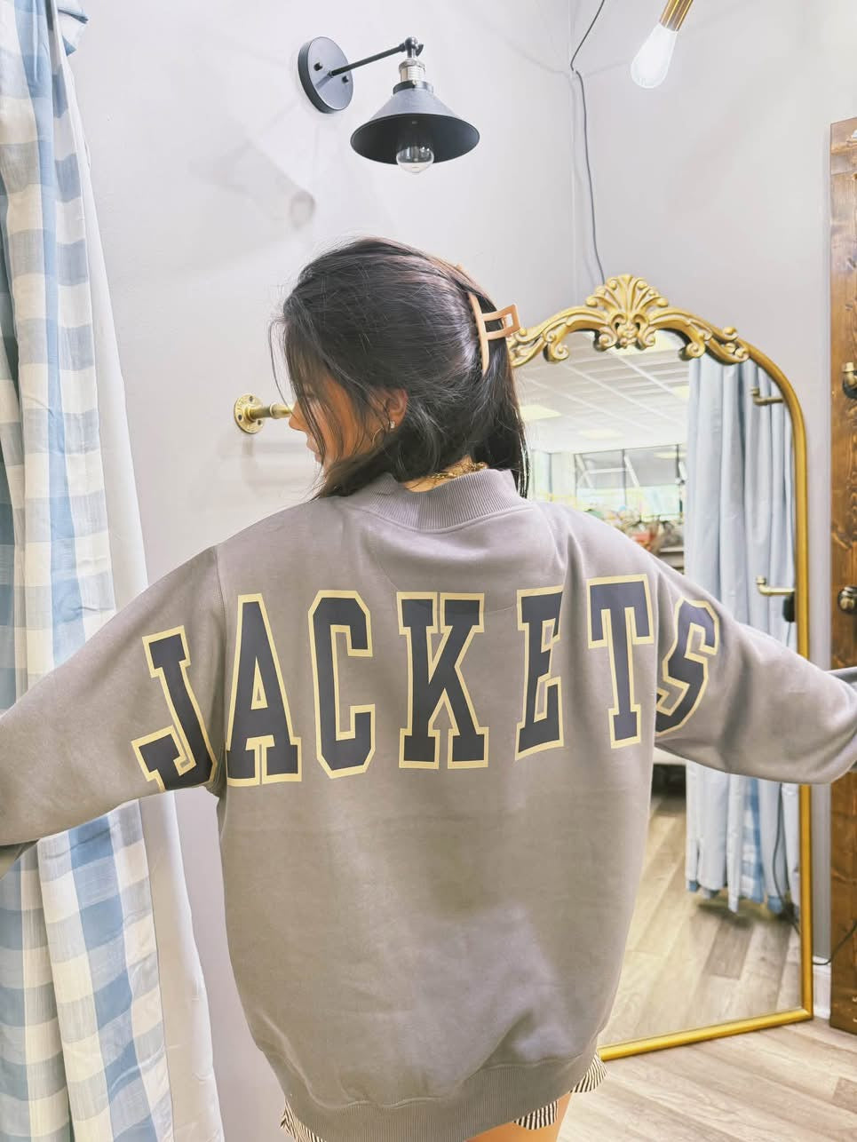 GT JACKETS Collegiate Varsity on Back Charcoal Mockneck
