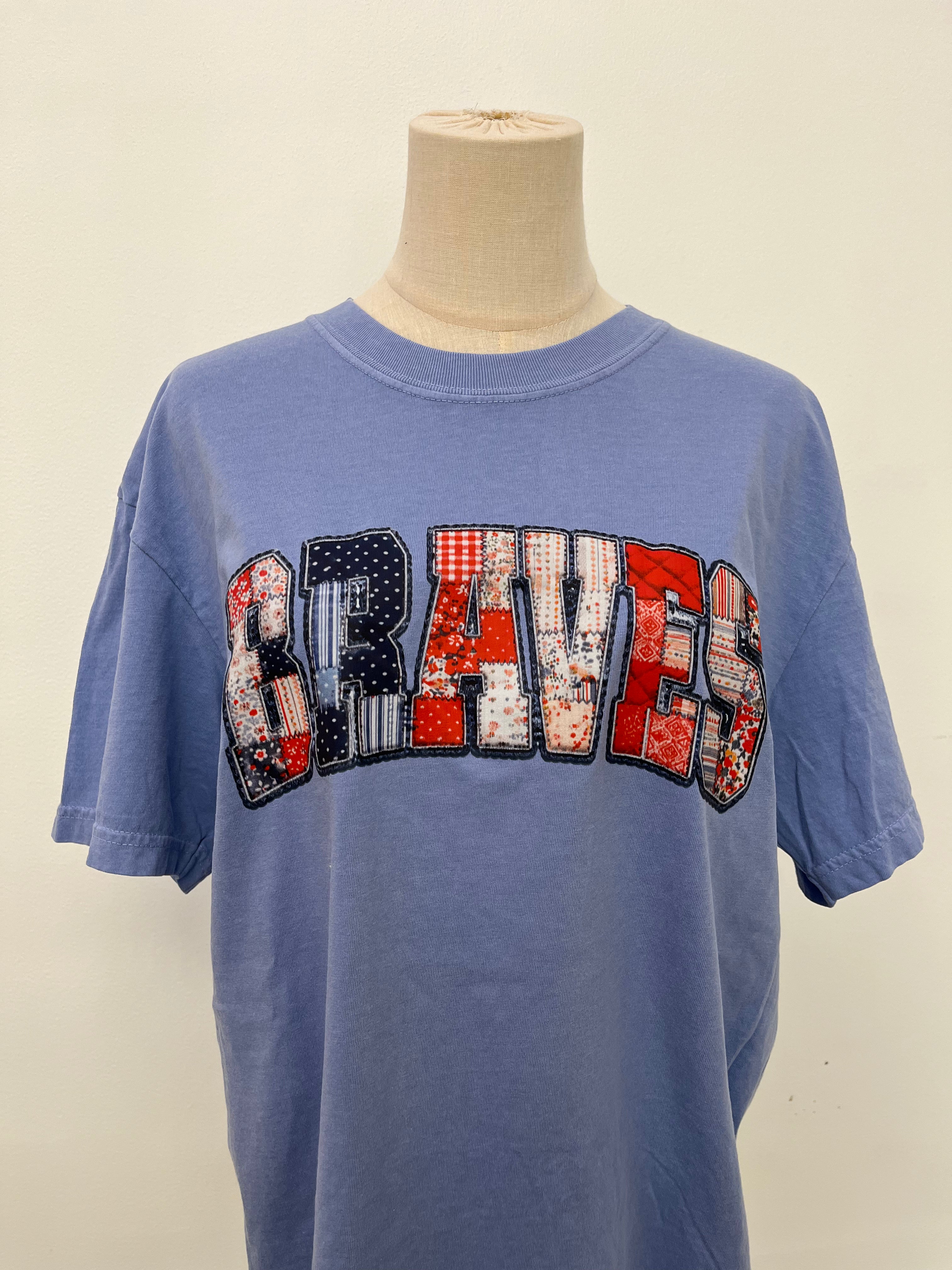 Braves faux quilted patchwork on washed denim