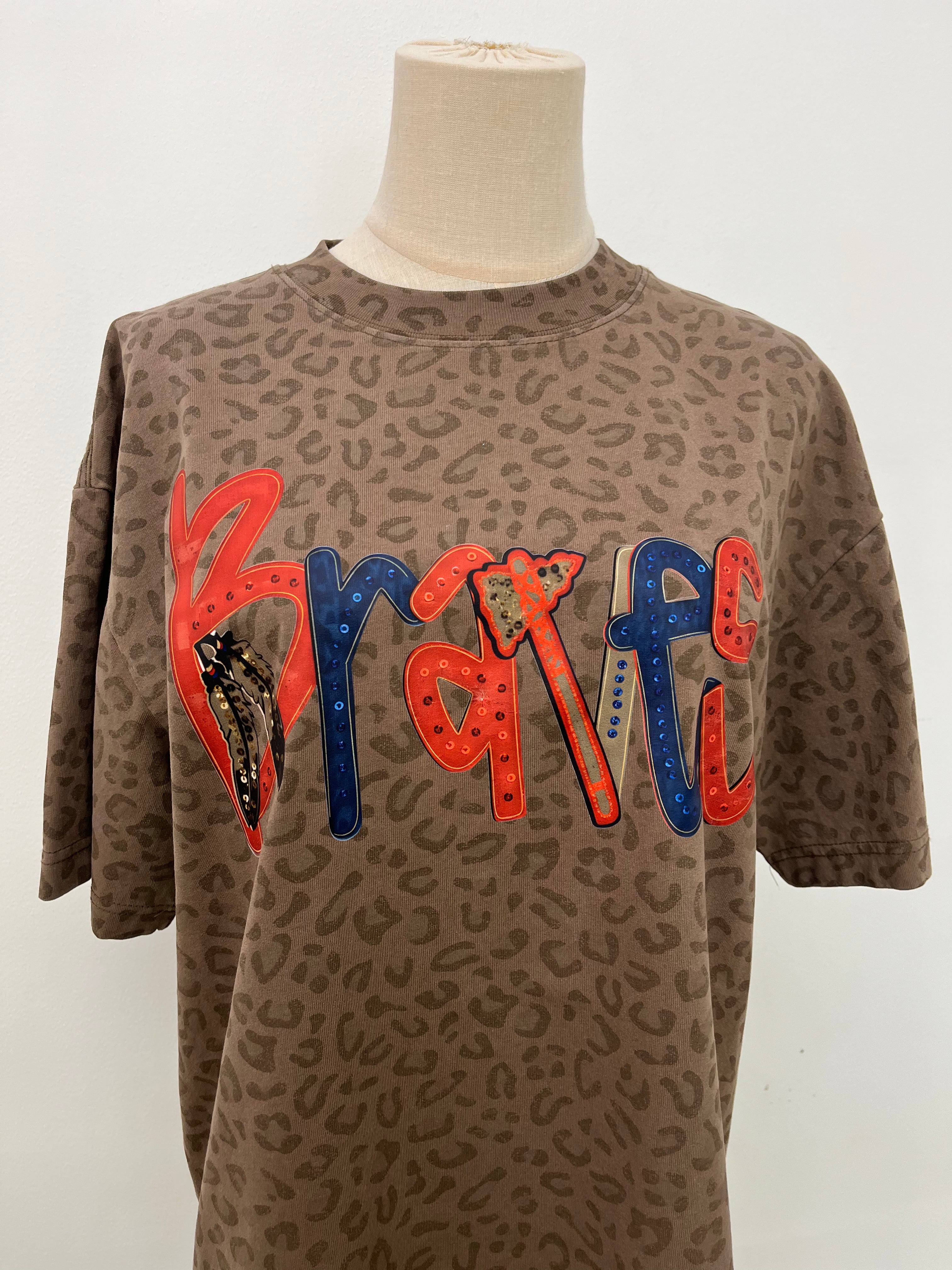 Braves Sequins On Cheetah Tee
