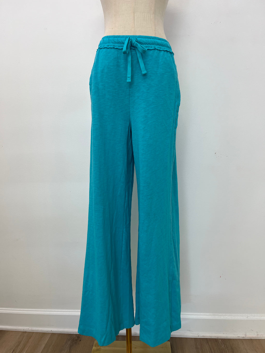 TURQUOISE COTTON SLUB LOUNGE PANT