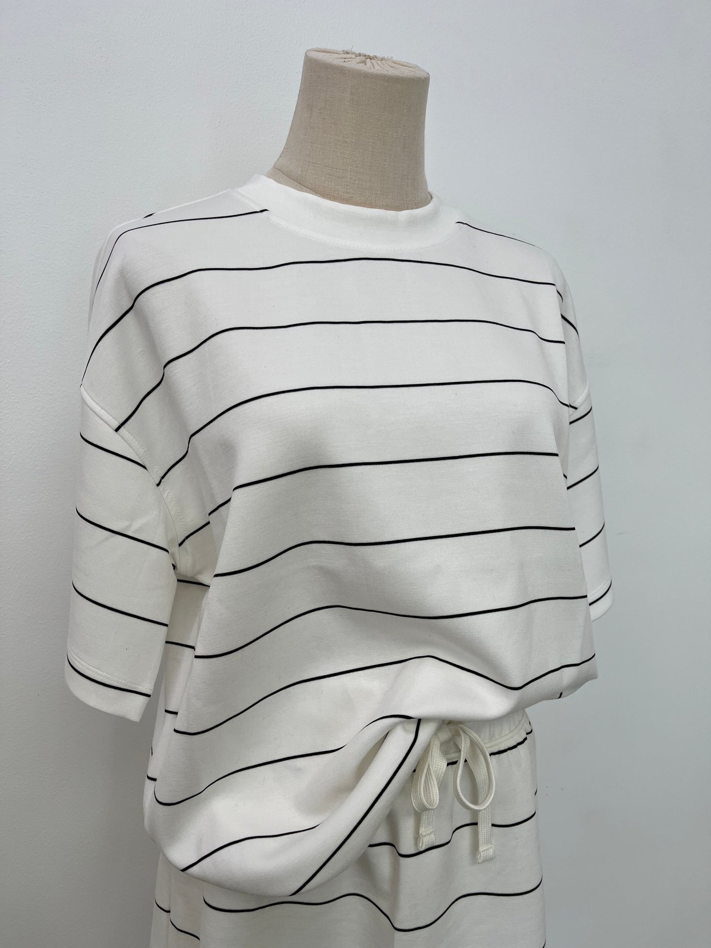 Modal Cream/ Black Stripe Crew Neck Top