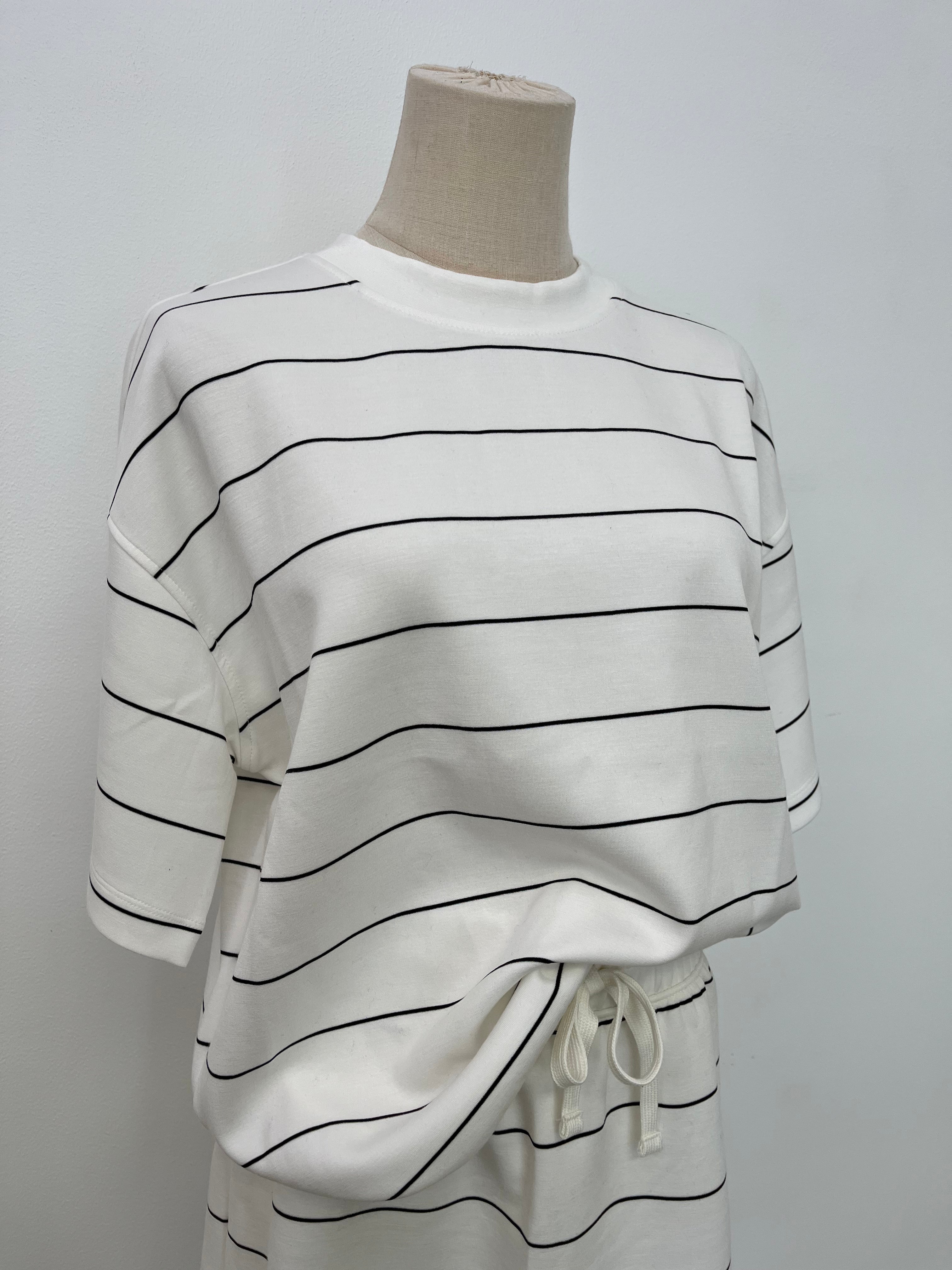 Modal Cream/ Black Stripe Crew Neck Top