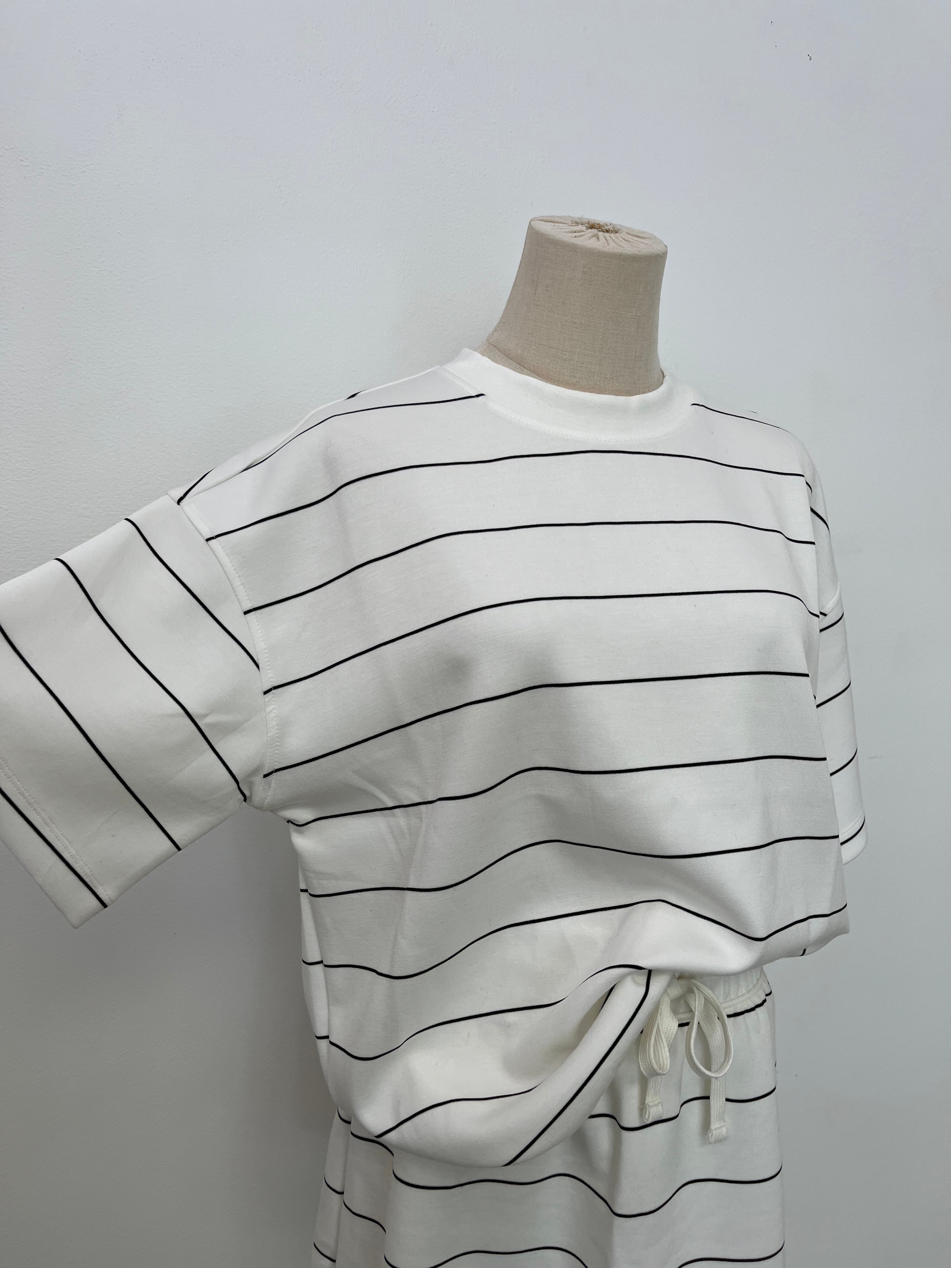 Modal Cream/ Black Stripe Crew Neck Top