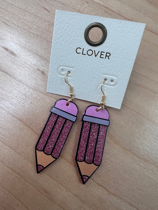 Pink Glitter Pencil Earrings