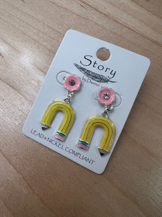 Pencil Rainbow Flower Earrings