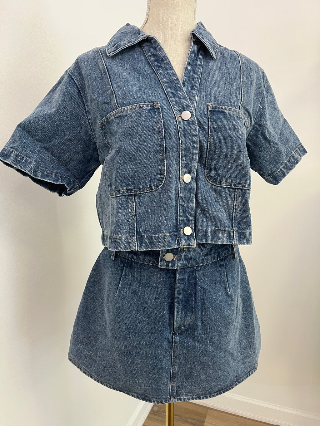 Denim Button Down Collared Top