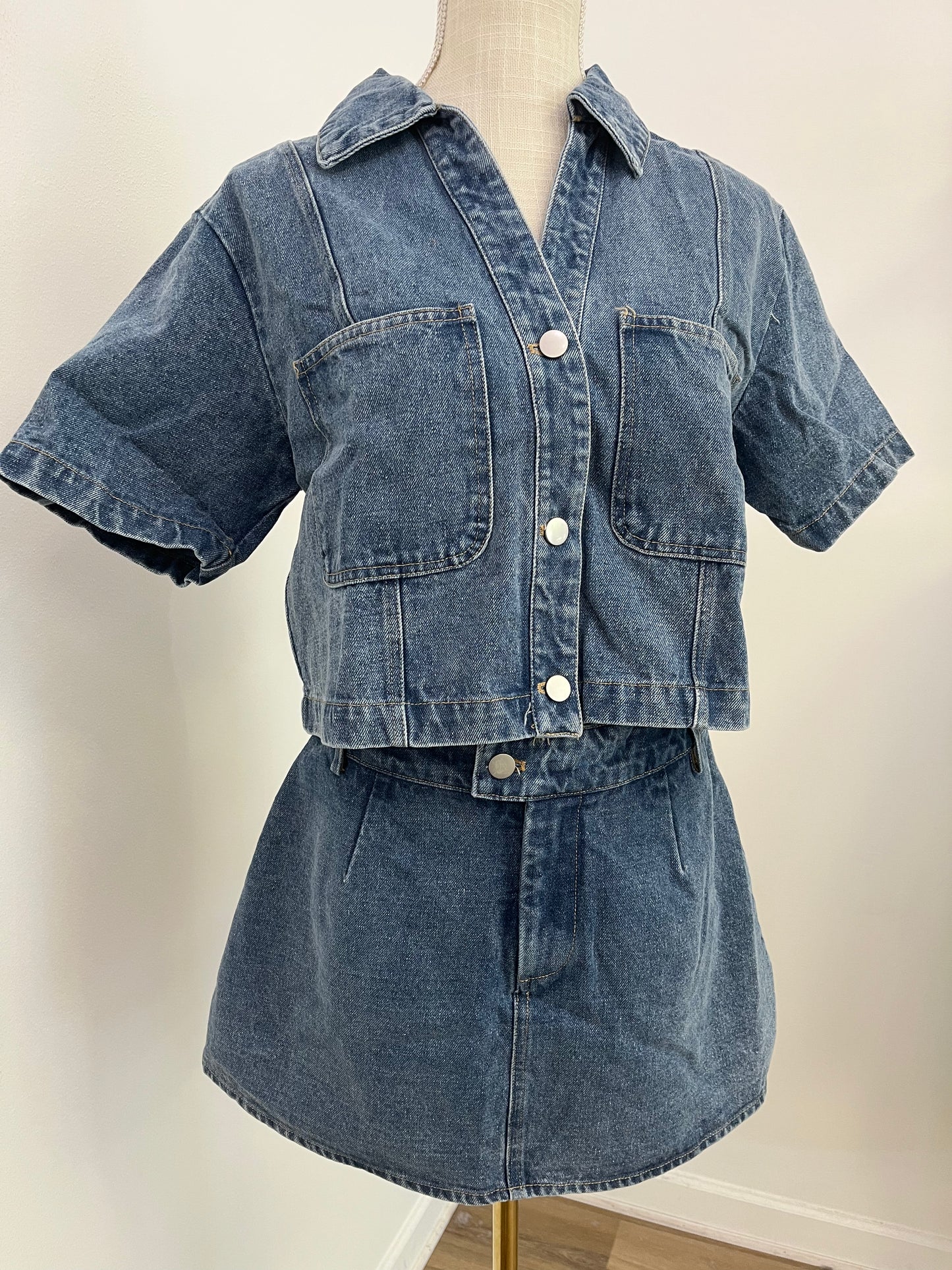 Denim Button Down Collared Top
