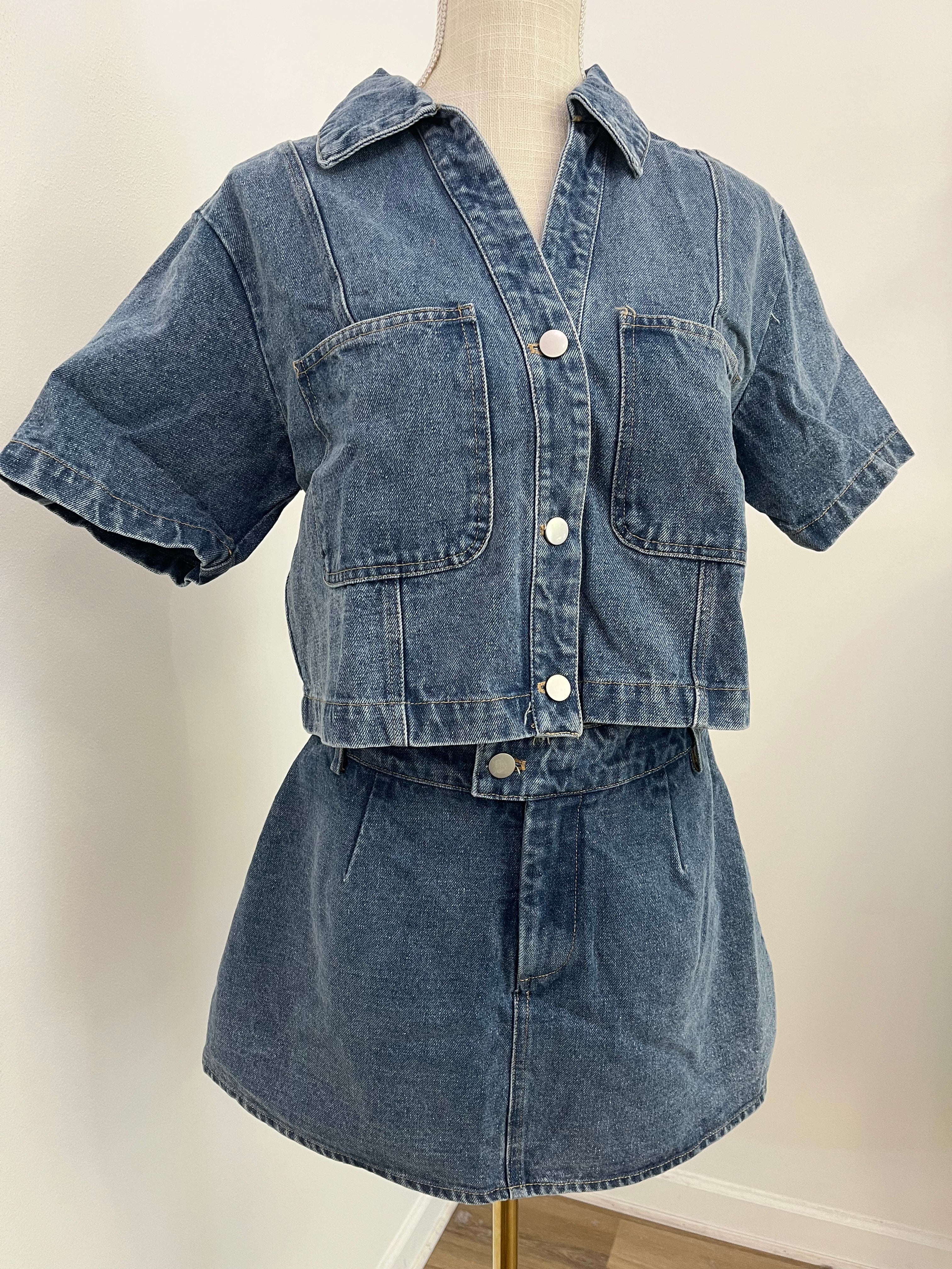 Denim Button Down Collared Top