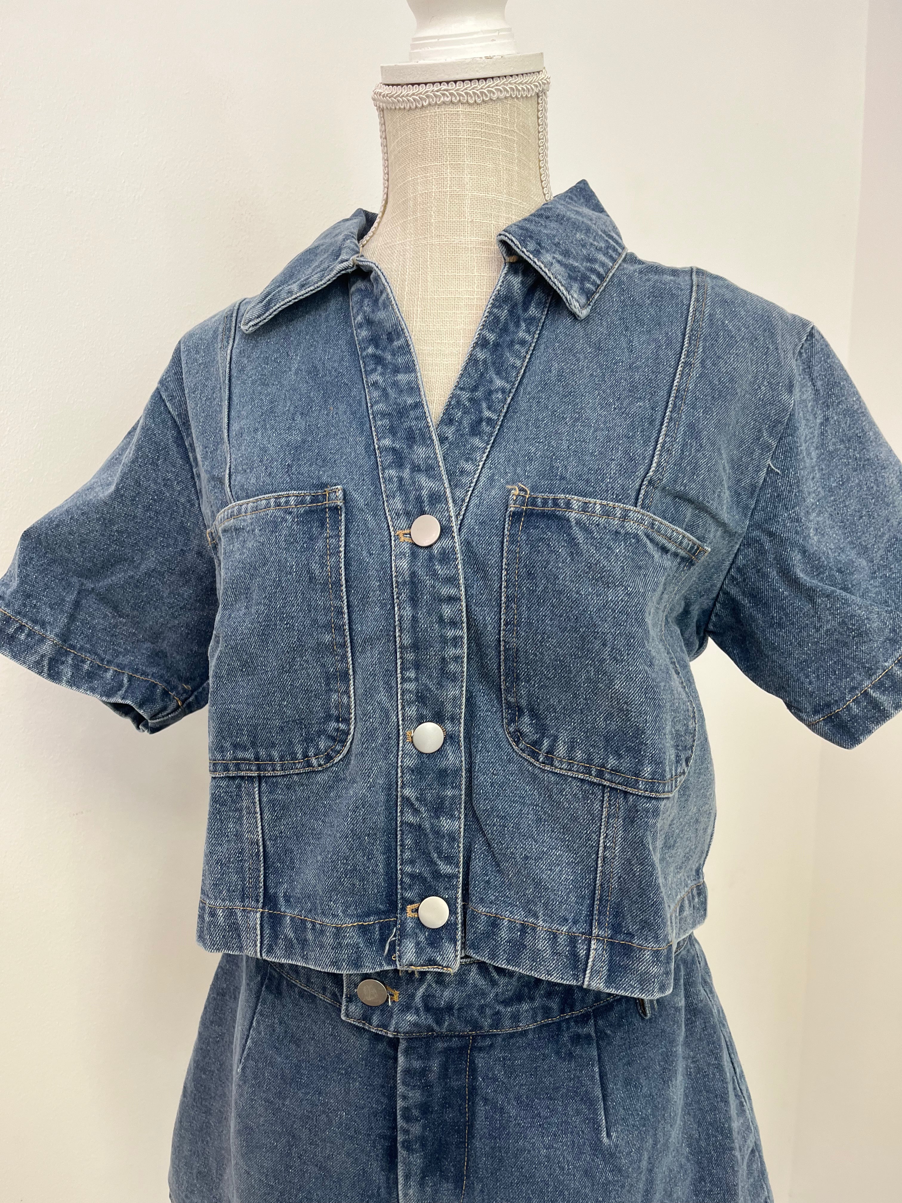 Denim Button Down Collared Top