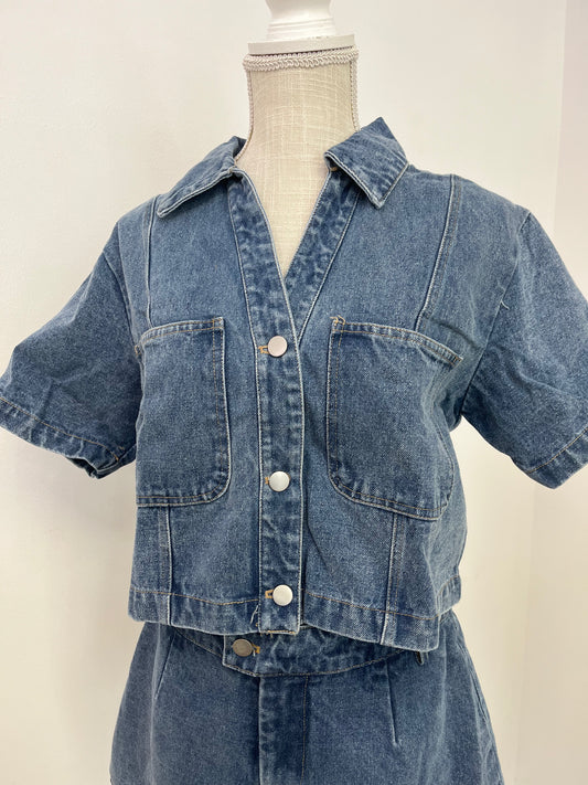 Denim Button Down Collared Top