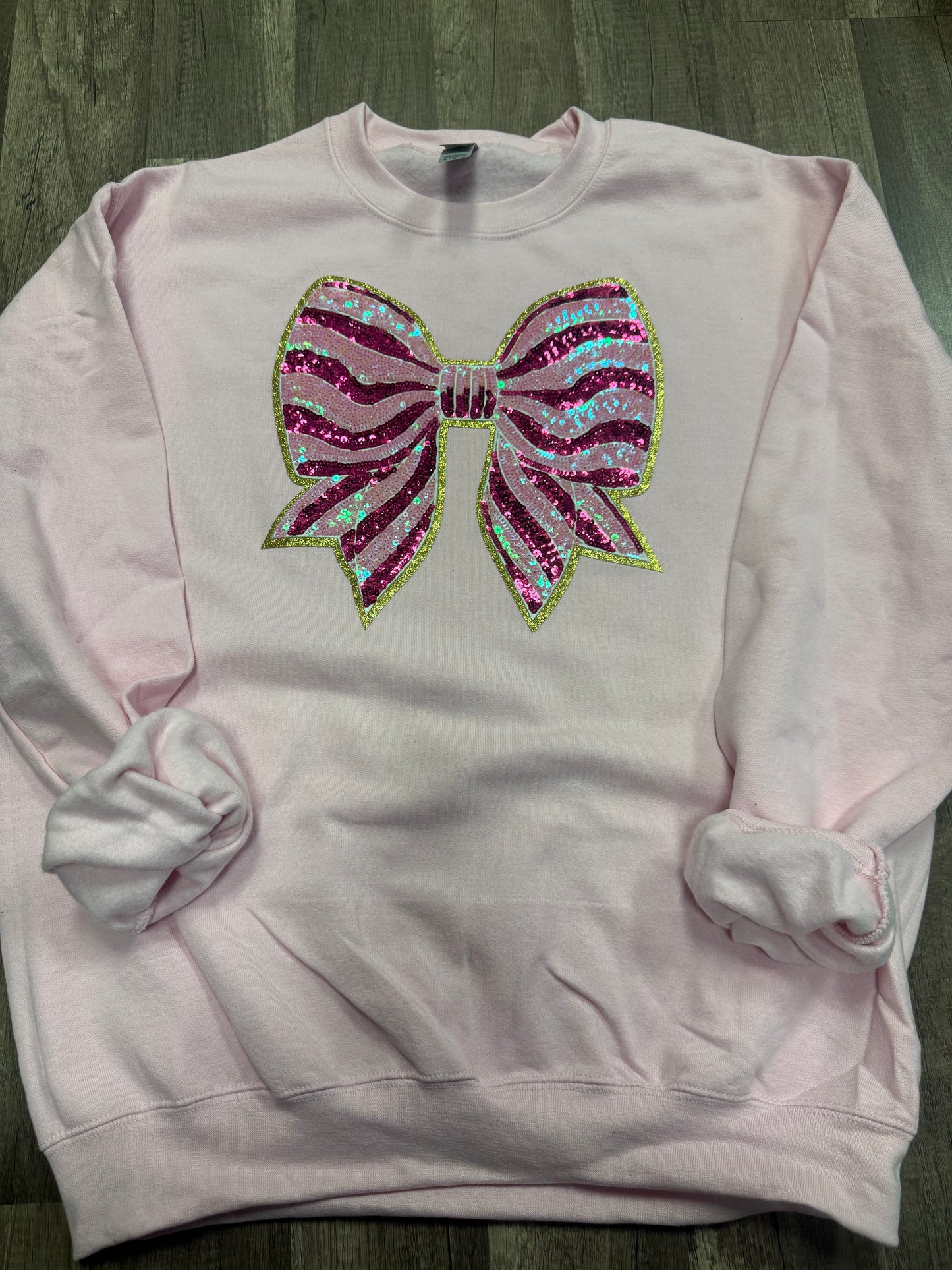 Pink sequin bow patch sweatshirt