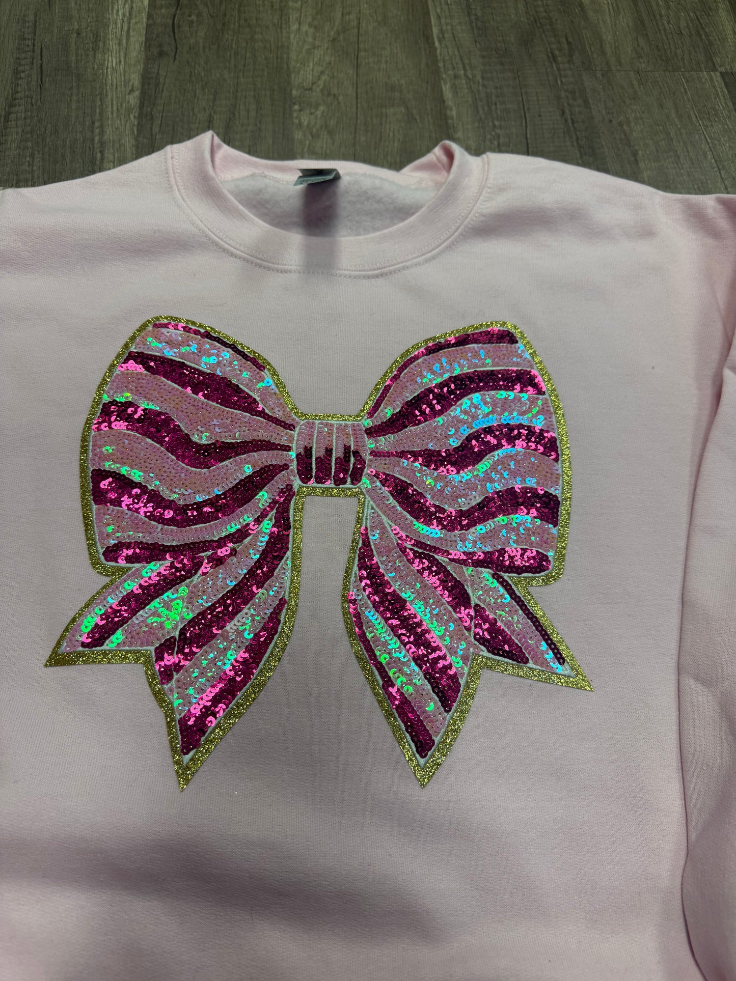 Pink sequin bow patch sweatshirt