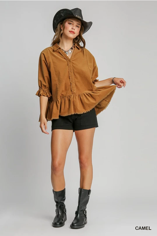 Corduroy Collared Top - Camel