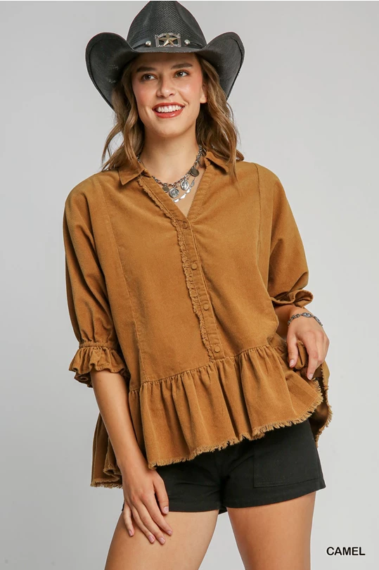 Corduroy Collared Top - Camel