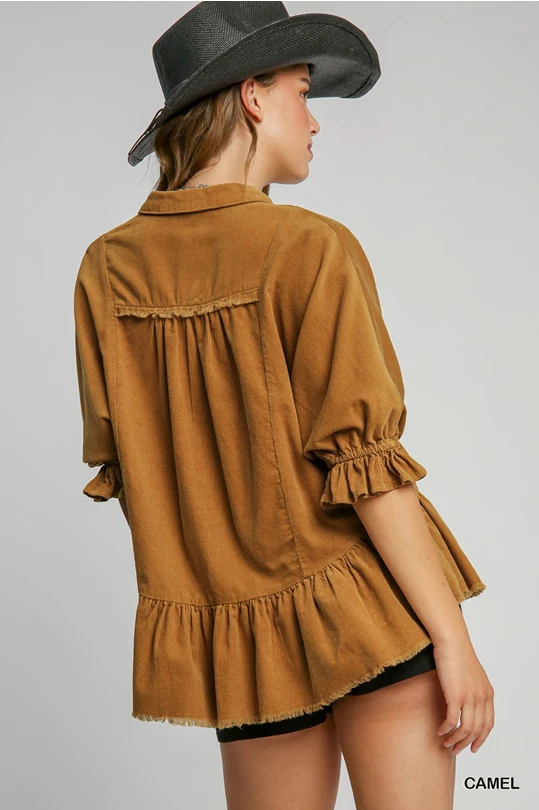 Corduroy Collared Top - Camel